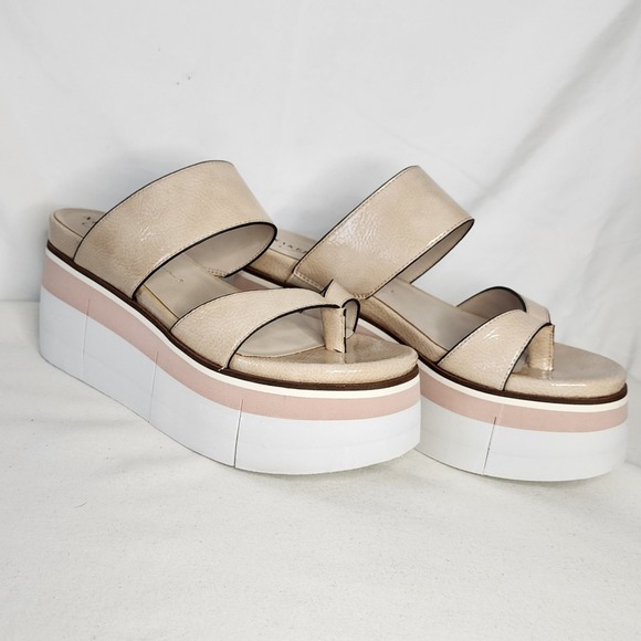 Naked Feet Shoes - Naked Feet Flux Beige Pink White Platform Wedge Sandals Toe Loop 8M